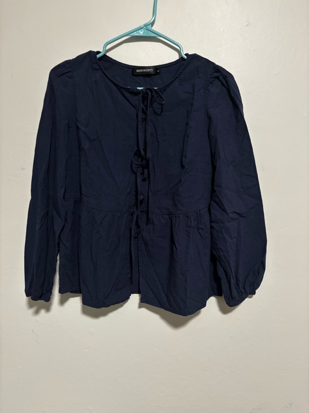 NWOT Navy Tie-Front Blouse